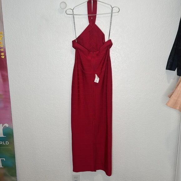 NWT Herve Leger ICON BANDAGE HALTER GOWN Large Rio Red - Picture 6 of 16